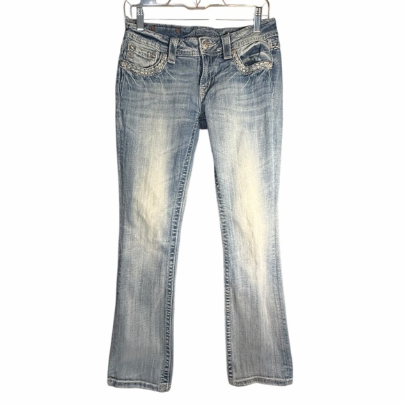 Miss Me Denim - Miss Me Light Wash Embellished Flap Pocket Bootcut Jeans Sz 28